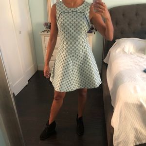 Club Monaco sleeveless blue jacquard work dress